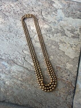 Vintage Brass Choker Necklace Ball Bead Etched Box Clasp Victorian Style Old.